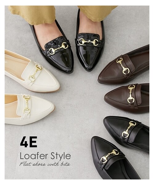 nissen（ニッセン）の「【ゆったり幅広】ビット付ローファー調フラットシューズ（ワイズ４Ｅ）（ローファー・メンズ・ブラック/アイボリー/ダークブラウン/パイソン/ブラック(エナメル調)/ライトベージュ・M=23.0~23.5cm/4E/L=24.0~24.5cm/4E/LL=25.0~25.5cm/4E/3L=26.0~26.5cm/4E）」の2枚目の写真