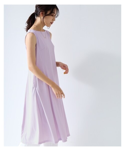 nissen（ニッセン）の「爽快ノースリーブフレアワンピース（吸汗速乾・イージーケア・UVカット・ストレッチ）＜大きいサイズ有＞（ワンピース・レディース・黒/チャコールグレー/ラベンダー・S/M/L/LL/3L/4L/5L/6L/8L/10L）」の5枚目の写真