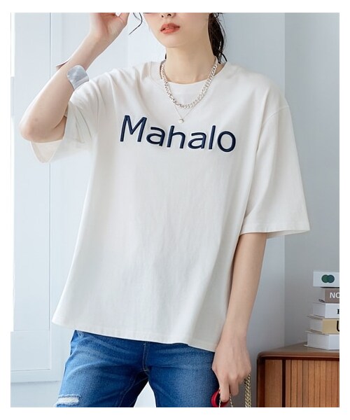 nissen（ニッセン）の「大きいサイズ 綿１００％立体ロゴ刺しゅうルーズシルエットこなれTシャツ（Tシャツ/カットソー・レディース・オフホワイト/スミクロ/ネイビー・L/LL/3L/4L/5L/6L/8L/10L）」の12枚目の写真