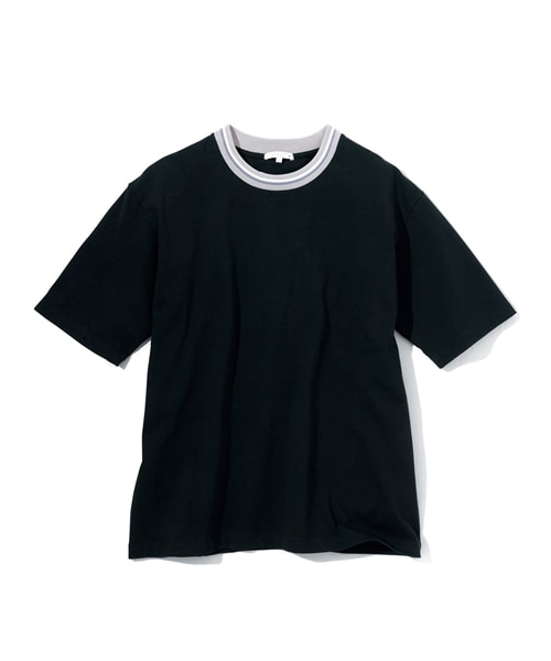 nissen（ニッセン）の「オーバーサイズリブライン入５分袖Tシャツ（Tシャツ/カットソー・メンズ・オフホワイト/黒・M/L/LL/3L/4L/5L/6L/8L/10L）」の15枚目の写真