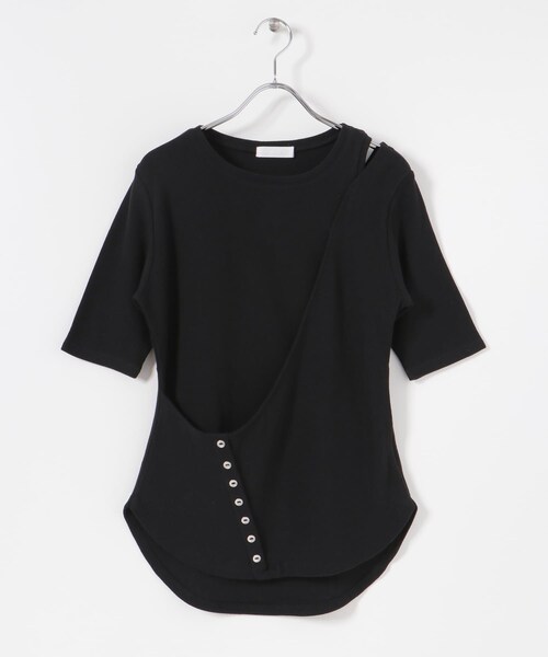 SENSE OF PLACE by URBAN RESEARCH(センスオブプレイスバイアーバンリサーチ)の「レイヤードボタンディテールトップ(Tシャツ/カットソー・レディース・BLACK/GREIGE/YELLOW・one)」の12枚目の写真