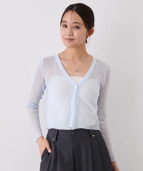 Jayro（ジャイロ）の「ショート丈シアーVネック長袖カーディガン（カーディガン/ボレロ・レディース・ブラック/ホワイト/ベージュ/サックス・F）」の4枚目の写真