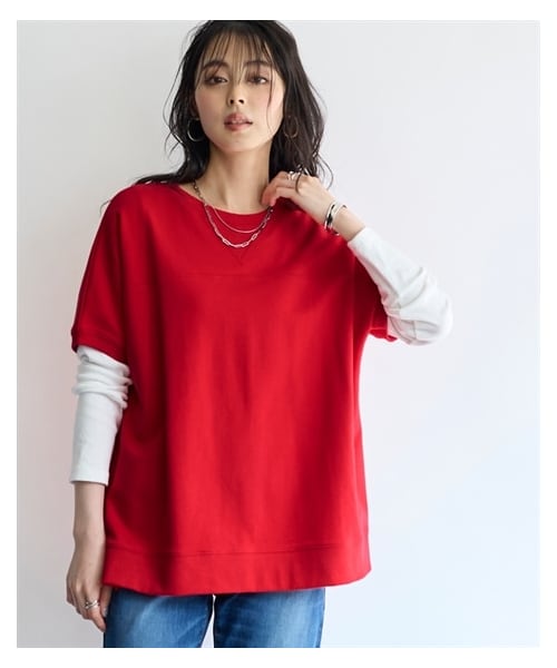 nissen（ニッセン）の「＜大きいサイズ＞綿１００％着まわし自由自在ゆったりスウェットTシャツ（スウェット・レディース・グレーベージュ/黒/スモークカーキ/レッド/杢グレー/ブリックオレンジ/杢チャコールグレー/ラズベリー・L~LL相当/3L~4L相当/5L~6L相当/8L相当/10L相当）」の7枚目の写真