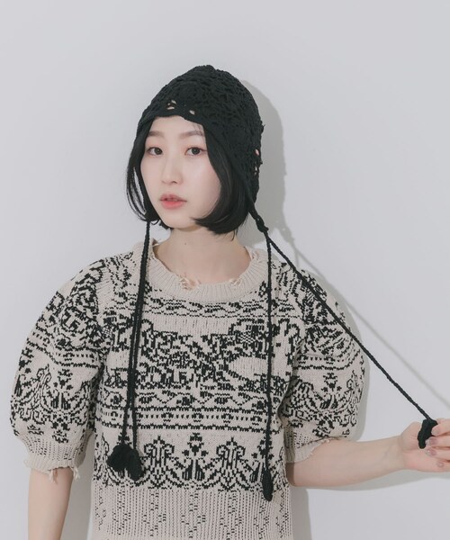 SMELLY（スメリー）の「フラワーデザインボンネット（ニットキャップ/ビーニー・レディース・IVO/BLK・-）」の13枚目の写真