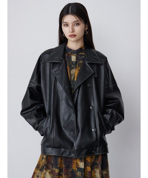 MURUA（ムルーア）の「スタンドネックフェイクレザージャケット（ブルゾン・レディース・ブラック/ボルドー/ブラウン・F）」の4枚目の写真