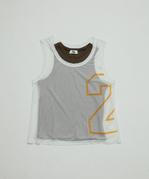 ADAM ET ROPE'(アダムエロペ)の「NUMBERING MESH LAYERED TTP(タンクトップ・レディース・ホワイト/カーキ・38/40)」の2枚目の写真