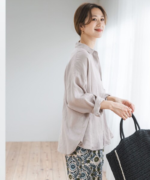 URBAN RESEARCH DOORS(アーバンリサーチドアーズ)の「リネンオーバーシャツ(シャツ/ブラウス・レディース・STRIPE/PINK/L.GRAY・Free)」の7枚目の写真