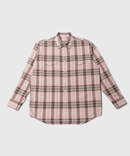 ADAM ET ROPE'(アダムエロペ)の「【AURALEE/オーラリー】HIGH TWIST COTTON SILK CHECK SHIRT(シャツ/ブラウス・メンズ・ブルー系/ピンク・3/4/5)」の5枚目の写真