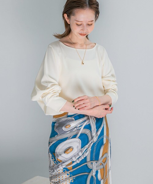 URBAN RESEARCH ROSSO（アーバンリサーチロッソ）の「ニットジョーゼットドルマンプルオーバー（シャツ/ブラウス・レディース・OFF WHITE/NAVY・FREE）」の3枚目の写真