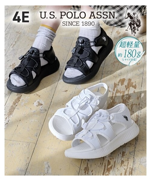 nissen（ニッセン）の「【ゆったり幅広】U.S. POLO ASSN.（ユーエスポロアッスン）超軽量ドロスト付サンダル（ワイズ４E）（サンダル・メンズ・黒/ホワイト・M=23.0~23.5cm/4E/L=24.0~24.5cm/4E/LL=25.0~25.5cm/4E/3L=26.0~26.5cm/4E）」の2枚目の写真