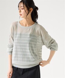 SMILE LAND | 〈大きいサイズ〉【アイスクリーンライト】シアーニットボーダートップス（接触冷感・毛玉になりにくい・洗濯機で洗える）(ニット/セーター)