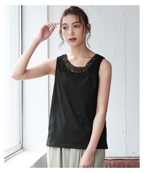 nissen（ニッセン）の「大きいサイズレースデザインタンクトップ（キャミソール・レディース・オリーブグリーン系/ネイビー系/黒/オフホワイト・L/LL/3L/4L/5L/6L/8L/10L）」の19枚目の写真