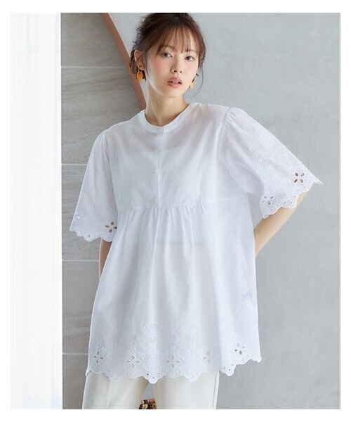 nissen（ニッセン）の「大きいサイズ　レースブラウス　miclat（シャツ/ブラウス・レディース・オレンジ/ホワイト/ミント/ブルー・L/LL/3L/4L/5L/6L/8L/10L）」の5枚目の写真