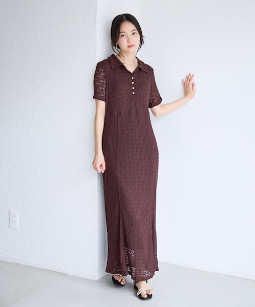 VIS(ビス)の「カットレース半袖ポロワンピース(ワンピース・レディース・キナリ/ブラウン・F/PF)」の20枚目の写真