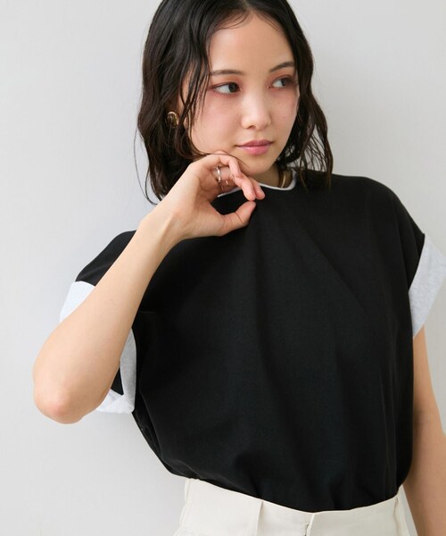VIS(ビス)の「【WEB限定】天竺袖配色Tシャツ(Tシャツ/カットソー・レディース・ブラック/ライトグレー/オフホワイト・F)」の13枚目の写真