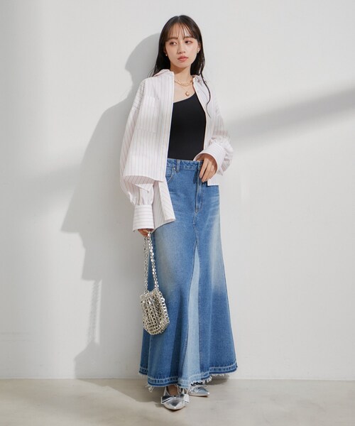 VIS（ビス）の「ワンショルダーテレコタンクトップ（タンクトップ・レディース・ライトグリーン/キナリ/ブラック・F）」の9枚目の写真