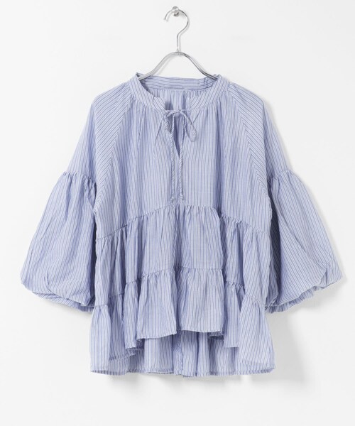 THE GOODLAND MARKET（ザグッドランドマーケット）の「FANAKA　ギャザーフリルブラウス（シャツ/ブラウス・レディース・BLUE/NAVY・Free）」の11枚目の写真