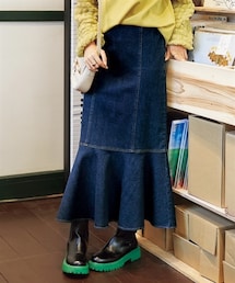 nissen | 大きいサイズマーメイドデザインストレッチデニムスカート（ゆったりヒップ）(デニムスカート)