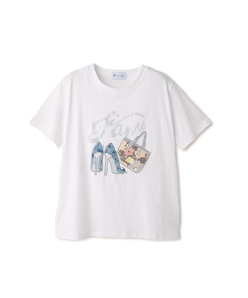 Jayro(ジャイロ)の「ラインストーンヒール&バッグTシャツ(Tシャツ/カットソー・レディース・ブラック系/ホワイト系・F)」の1枚目の写真