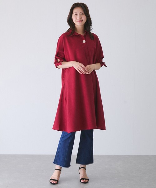 Jayro（ジャイロ）の「袖リボンワンピース（ワンピース・レディース・ブラック/グレー/ベージュ/グリーン/ネイビー/ブルー系/レッド系/イエロー/ダークグリーン/ワイン系/レンガ系・F）」の15枚目の写真