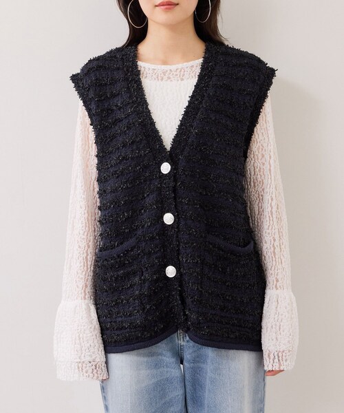 VIS(ビス)の「ツイードニットベスト/イージーケア(ベスト・レディース・キナリ系/ネイビー系・F)」の17枚目の写真