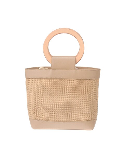 RESEXXY（リゼクシー）の「ラフィア調ウッドハンドルバッグ（ハンドバッグ・レディース・ブラウン/ベージュ・F）」の2枚目の写真