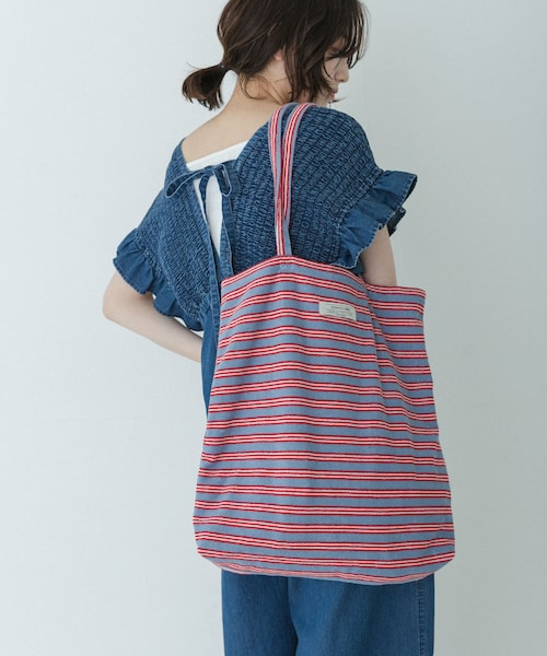 URBAN RESEARCH Sonny Label（アーバンリサーチサニーレーベル）の「パイルボーダービッグトート（トートバッグ・レディース・チャコール/グリーン/ブルー・One）」の3枚目の写真