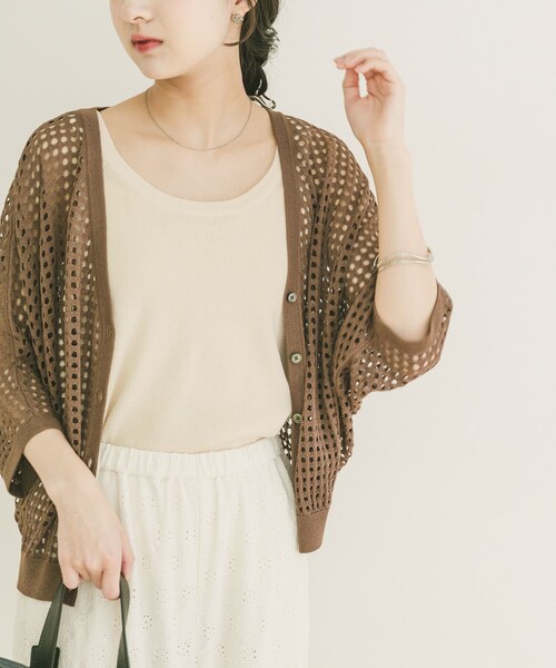 ITEMS URBANRESEARCH（アイテムズ アーバンリサーチ）の「メッシュニットカーディガン（ニット/セーター・レディース・BRN/BLK/GREGE・Free）」の3枚目の写真