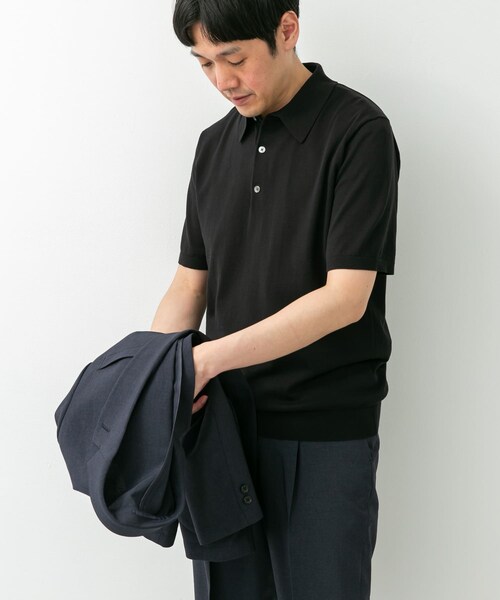 URBAN RESEARCH DOORS（アーバンリサーチドアーズ）の「LIFE STYLE TAILOR　ハイゲージ半袖ニットポロシャツ（シャツ/ブラウス・メンズ・IVORY/BLACK/NAVY BLUE/GRAY BROWN・M/L）」の18枚目の写真