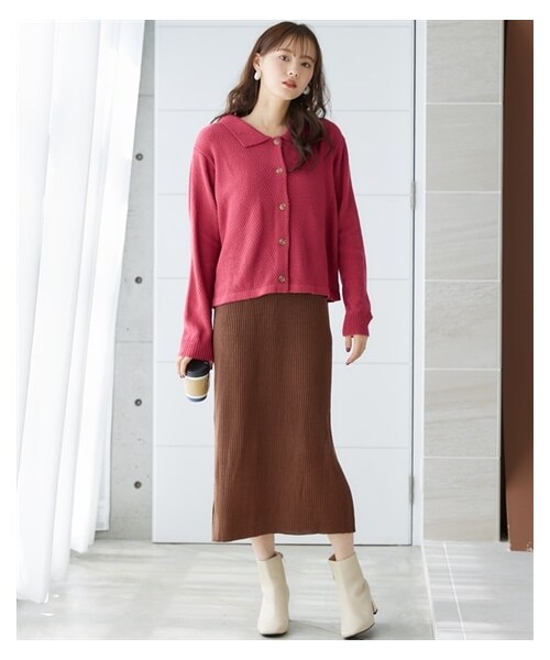 nissen（ニッセン）の「大きいサイズポコポコ編の衿付カーディガンとノースリーブワンピースの２点セット（ワンピース・レディース・カシス+ブラウン/カーキ+アイボリー/黒+黒・L/LL/3L/4L/5L/6L/8L/10L）」の17枚目の写真