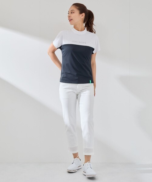 ROPE'(ロペ)の「【UV CARE】【吸水速乾】【ストレッチ】バイカラーモックプルオーバー(Tシャツ/カットソー・レディース・ブラック/ホワイト系・L/M/S)」の14枚目の写真