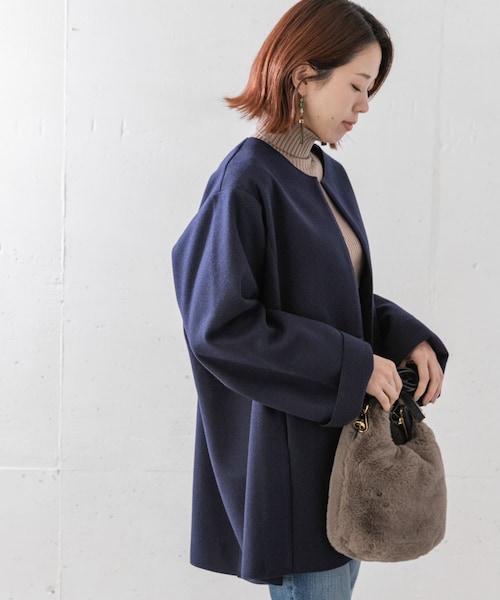 URBAN RESEARCH Sonny Label（アーバンリサーチサニーレーベル）の「ニットメルトンミドルコート（ノーカラージャケット・レディース・GRAY/NAVY/ECRU・FREE）」の3枚目の写真