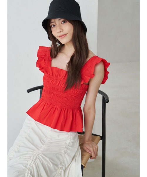 MERCURYDUO(マーキュリーデュオ)の「シャーリングフリルバックシャンブラウス(シャツ/ブラウス・レディース・オフホワイト/チャコールグレー/レッド/ライトグリーン/アイスブルー・F)」の14枚目の写真