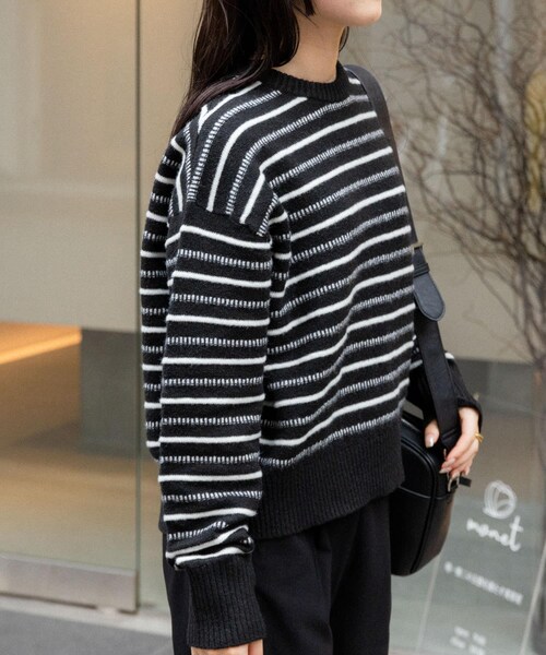 URBAN RESEARCH DOORS(アーバンリサーチドアーズ)の「FORK&SPOON 変形ボーダーニットプルオーバー(ニット/セーター・レディース・BLK×OFF/GRY×BLU・1)」の20枚目の写真