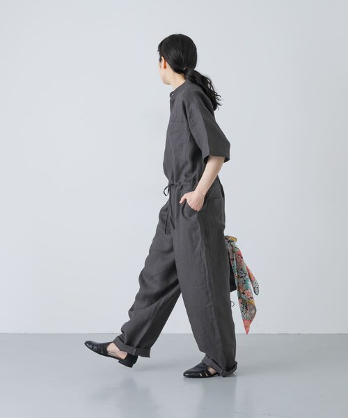 かぐれ（カグレ）の「リネンハーフスリーブオールインワン（つなぎ/オールインワン・レディース・BLACK/CHARCOAL・Free）」の19枚目の写真