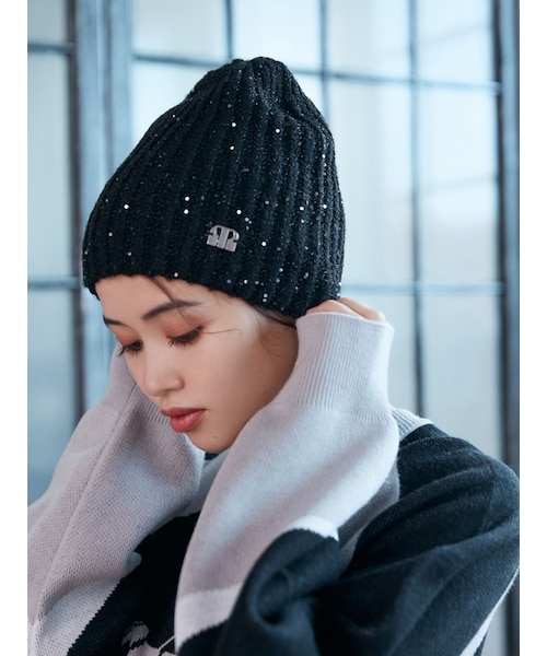 MURUA（ムルーア）の「スパンコールラメビーニー（ニットキャップ/ビーニー・レディース・アイボリー/ブラック・F）」の10枚目の写真