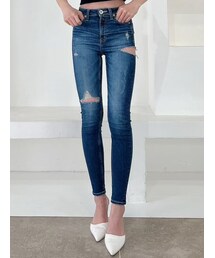 GYDA | ミドルウエストSIDE RIPPEDスキニーデニムパンツ(デニムパンツ)