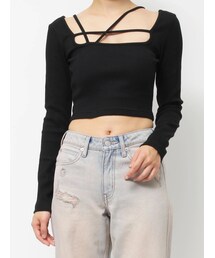EVRIS | ストラップデザインスクエアリブトップス(Tシャツ/カットソー)