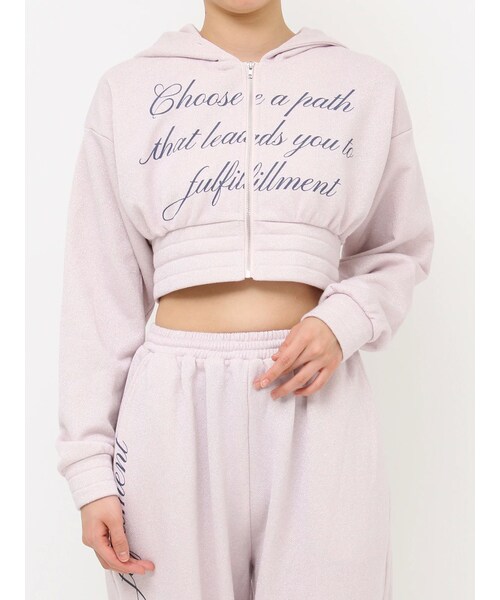 jouetie（ジュエティ）の「ラメクロップドZIPフーディー（パーカー・レディース・グレー/ブラック/ピンク・M）」の7枚目の写真