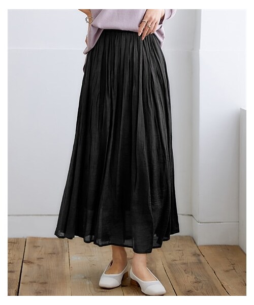 nissen（ニッセン）の「ふわり軽いエアリースラブスカート（ロング丈）（スカート・レディース・グレー/黒/ライトブルー/ベージュ/ライトグレー/テラコッタ/スモーキーグリーン/白/ピンク/ブルー/ダークオレンジ/ダークパープル/バーガンディ/ダークグリーン/チョコブラウン/※不要(色名変更あり)/モーブピンク/グリーン/ディープブルー/ライラック/ロイヤルブルー・S/M/L/LL/3L/4L/5L/6L/8L/10L）」の14枚目の写真
