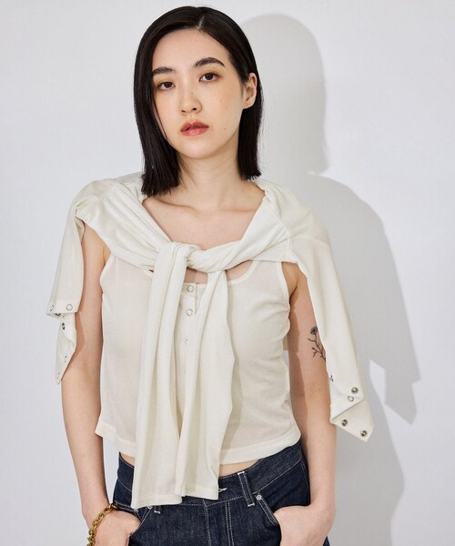 ADAM ET ROPE'(アダムエロペ)の「【定番】マルチWAYシアートリコットベロアカーディガン(カーディガン/ボレロ・レディース・キナリ/ダークブラウン/ライトグリーン/ブルー・F)」の20枚目の写真