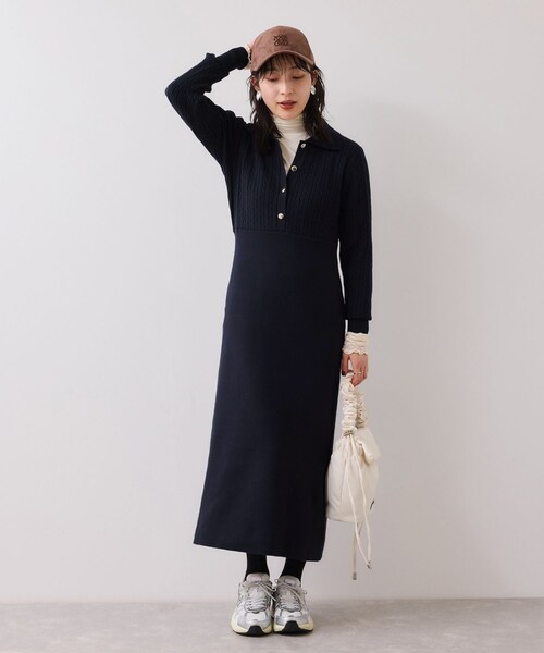 VIS（ビス）の「ポロケーブルモチモチニットワンピース（ワンピース・レディース・オフホワイト/ベージュ系/ネイビー・F）」の14枚目の写真