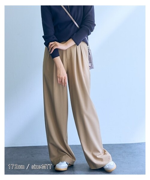 nissen（ニッセン）の「【Essenave】ツータックワイドパンツ（パンツ・レディース・杢ベージュ/杢グレー・MTT/LTT/LLTT/3LTT/4LTT/5LTT）」の5枚目の写真