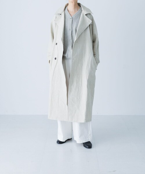 かぐれ（カグレ）の「『ユニセックス』コットンリネンオーバートレンチコート（ステンカラーコート・レディース・L/BEIGE/BEIGE・1/2）」の5枚目の写真