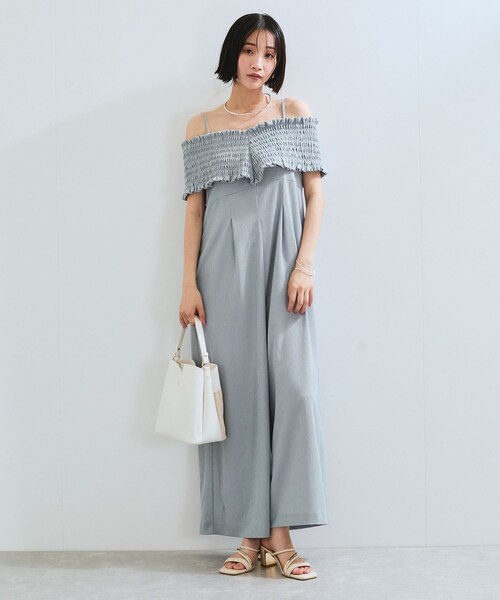 VIS（ビス）の「シャーリングオフショルダーオールインワン（つなぎ/オールインワン・レディース・ブラック/ブルー系・F）」の12枚目の写真