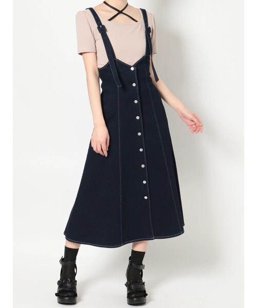 EATME（イートミー）の「フロントボタンデニムジャンスカ（デニムスカート・レディース・アイボリー/ブラック/インディゴ・S/M）」の5枚目の写真
