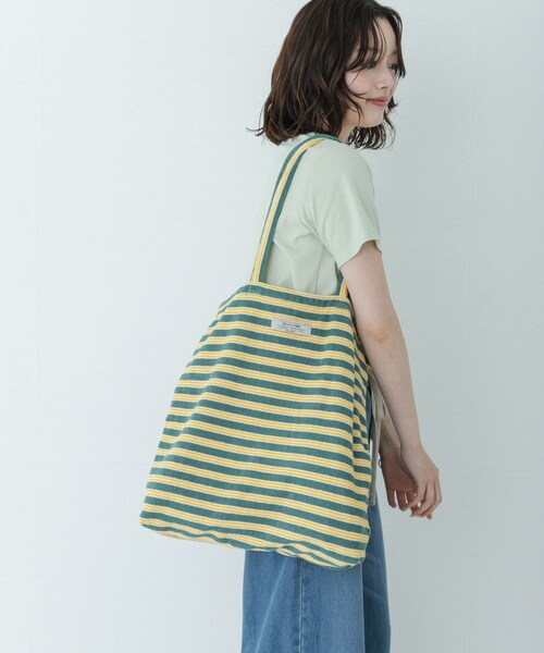 URBAN RESEARCH Sonny Label（アーバンリサーチサニーレーベル）の「パイルボーダービッグトート（トートバッグ・レディース・チャコール/グリーン/ブルー・One）」の12枚目の写真