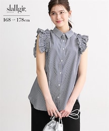 slattgir | 高身長 ストライプ柄ショルダーフリルシャツ(トールサイズ)(シャツ/ブラウス)