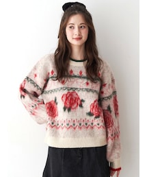 ローズ＆リボンジャガードニット