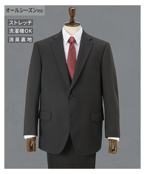 【大きいサイズメンズ】【E・K体】洗えるストレッチ素材消臭裏地・ウエストアジャスター付スーツ（シングル２つボタン＋ワンタックパンツ）